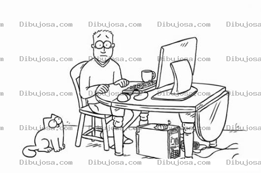 Dibujo para colorear Dibujo De Papa Trabajando En El Ordenador De Escritorio Para Pintar Y Colorear