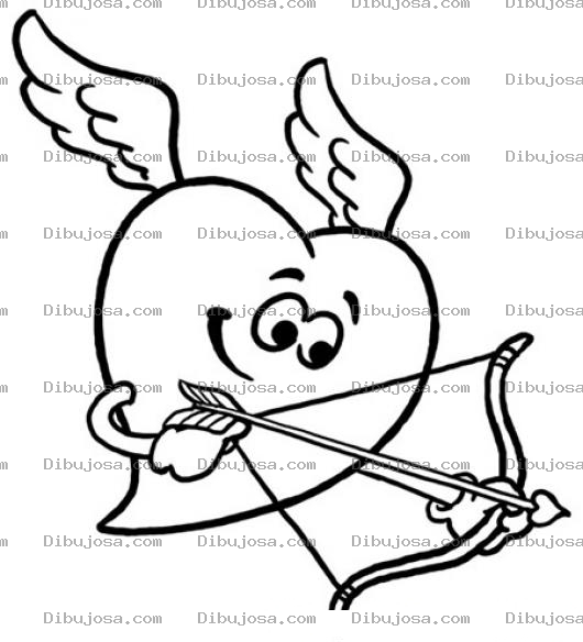 Dibujo para colorear Corazon Con Arco De Cupido Para Pintar Y Colorear