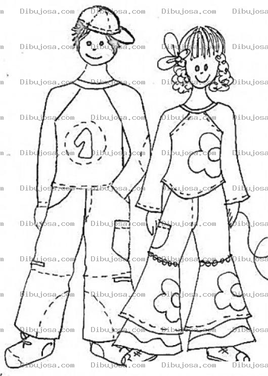 Dibujo para colorear Dibujo De Un Pareja De Adolescentes Para Pintar Y Colorear