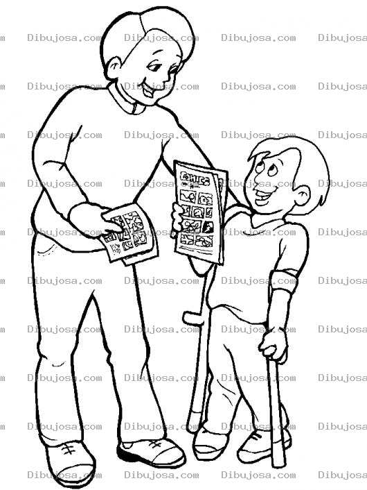 Dibujo para colorear Dibujo De Papa Compartiendo Con Hijo Minusvalido Para Pintar Y Colorear