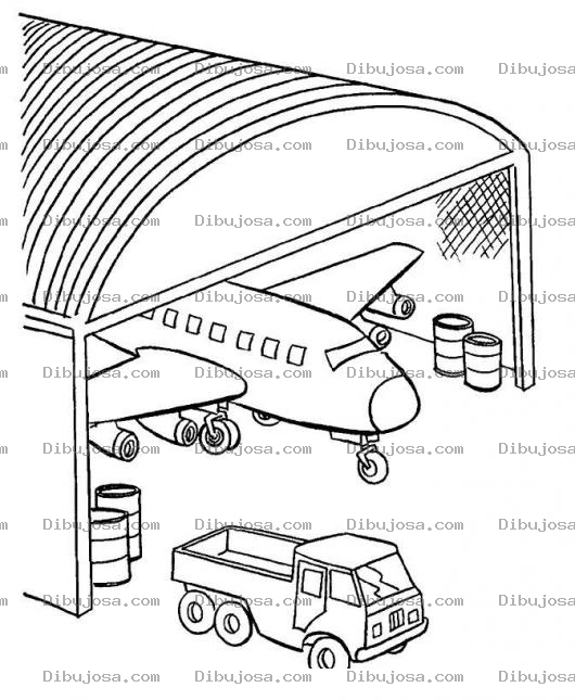Dibujo para colorear Dibujo De Avion En El Hangar Para Pintar Y Colorear