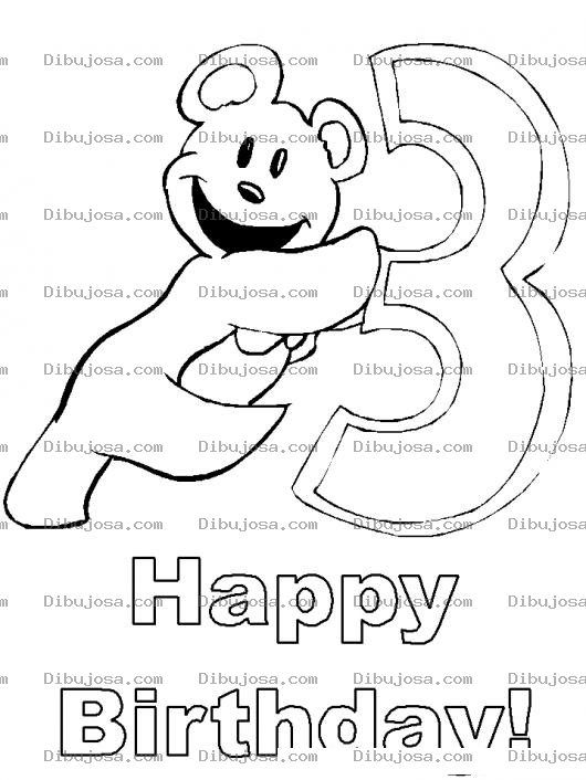 Dibujo para colorear Dibujo De Tarjeta De Feliz Cumpleanos Para Bebe De 3 Anos Para Colorear