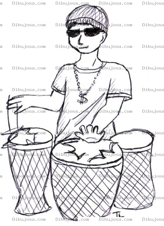 Dibujo para colorear Dibujo De Timbalero Tocando Los Timbales Para Pintar Y Colorear