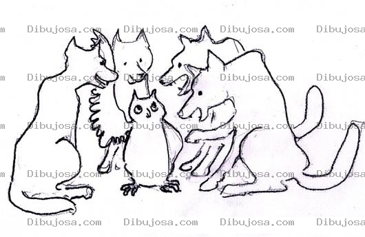 Dibujo para colorear Dibujo De Buho Con Lobos Para Pintar Y Colorear