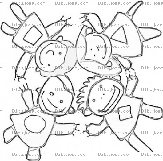Dibujo para colorear 4amigos Dibujo De Una Ronda De Cuatro Amigos Para Pintar Y Colorear