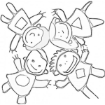 Dibujo para colorear 4amigos Dibujo De Una Ronda De Cuatro Amigos Para Pintar Y Colorear