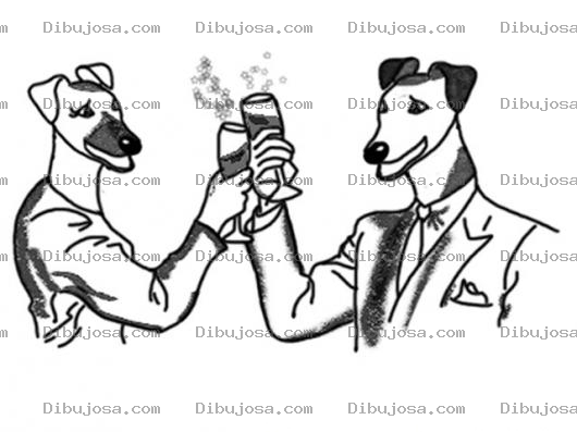 Dibujo para colorear Dibujo De Perros Brindando Con Copas De Shampan Para Pintar Y Colorear