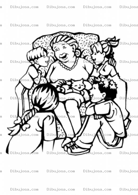 Dibujo para colorear Dibujo De Abuelita Rodeada De Nietos Para Pintar Y Colorear