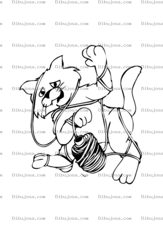 Dibujo para colorear Dibujo De Gato Enredado En Lana Para Pintar Y Colorear