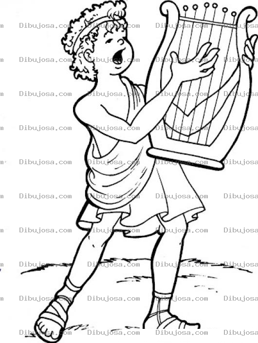 Dibujo para colorear Dibujo Cristiano Del Rey David Tocando El Arpa Para Pintar Y Colorear
