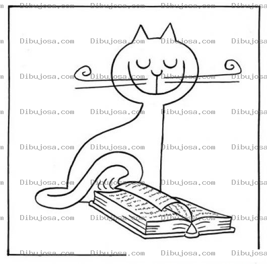 Dibujo para colorear Dibujo De Gato Leyendo Un Libro Para Pintar Y Colorear