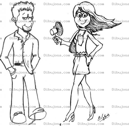 Dibujo para colorear Dibujo De Chica Nerviosa Acalorada Y Coqueta Caminando Frente A Un Chico Para Pintar Y Colorear