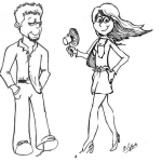 Dibujo para colorear Dibujo De Chica Nerviosa Acalorada Y Coqueta Caminando Frente A Un Chico Para Pintar Y Colorear