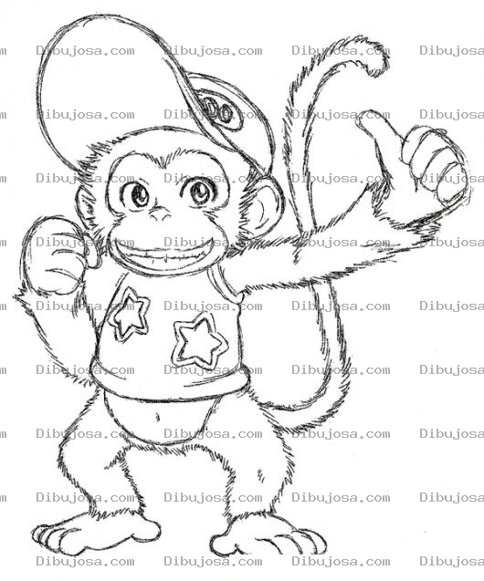 Dibujo para colorear Dibujo Del Mono Estrella Para Pintar Y Colorear Mico Con Gorra Y Playera De Estrellitas