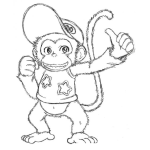 Dibujo para colorear Dibujo Del Mono Estrella Para Pintar Y Colorear Mico Con Gorra Y Playera De Estrellitas