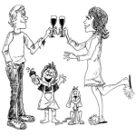 Dibujo para colorear Vino Tinto Dibujo De Papa Y Mama Haciendo Un Brindis Con Copas De Vino Frente A Su Hijo Y Su Perro Para Pintar Y Colorear