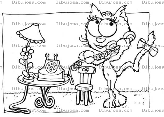 Dibujo para colorear Telefonia Fija Dibujo De Gatita Enamorada Hablando Por Telefono Para Pintar Y Colorear