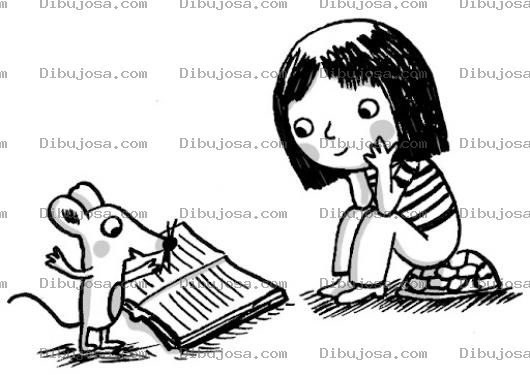 Dibujo para colorear Dibujo De Raton Profesor Leyendo Un Libro A Una Nina Para Pintar Y Colorear