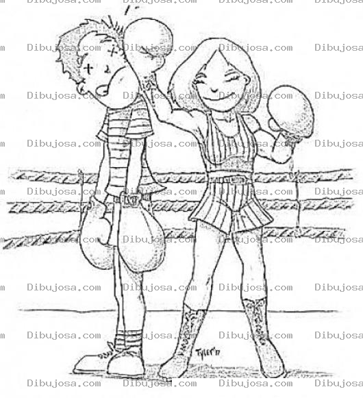 Dibujo para colorear Dibujo De Mujer Boxeadora Pegandole A Un Hombre Para Pintar Y Colorear