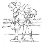 Dibujo para colorear Dibujo De Mujer Boxeadora Pegandole A Un Hombre Para Pintar Y Colorear