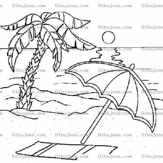 Dibujo para colorear Toalla Y Sombrilla En Una Playa De Descanso Para Pintar Y Colorear