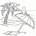 Dibujo para colorear Toalla Y Sombrilla En Una Playa De Descanso Para Pintar Y Colorear