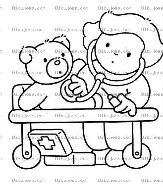 Dibujo para colorear Dibujo De Nino Doctor Jugando A Ser Medico Con Su Osito De Peluche Para Pintar Y Colorear