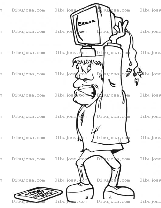 Dibujo para colorear Dibujo De Frankenstein Tirando Y Rompiendo Una Computadora Para Pintar Y Colorear