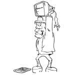 Dibujo para colorear Dibujo De Frankenstein Tirando Y Rompiendo Una Computadora Para Pintar Y Colorear