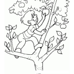 Dibujo para colorear Manzanas Rojas Dibujo De Nino Cortando Manzanas De Un Manzano Para Pintar Y Colorear