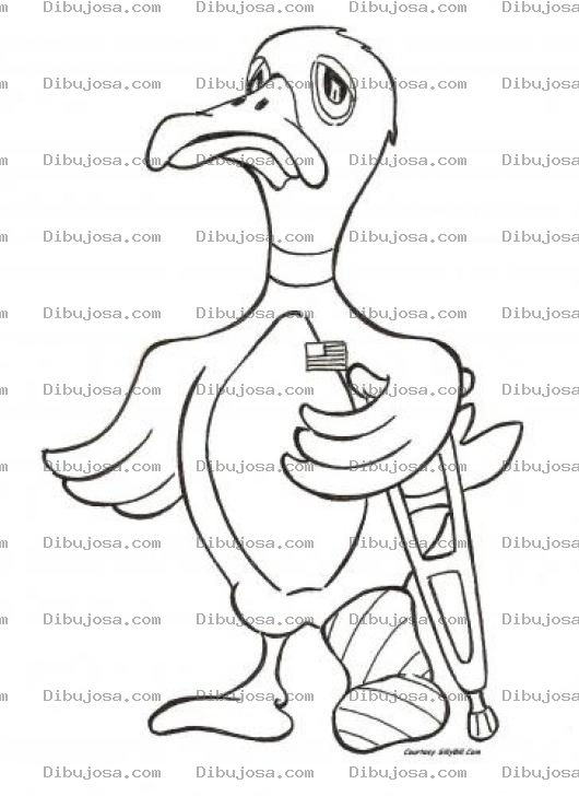 Dibujo para colorear Muletas De Madera Dibujo De Pato Gringo Quebrado Y Enyesado De La Pata Con Una Muleta Para Pintar Y Colorear