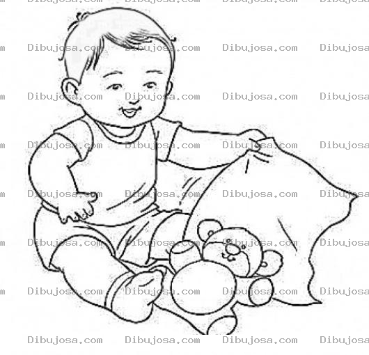 Dibujo para colorear Dibujo De Bebe Jugando Con Su Osito De Peluche Para Pintar Y Colorear