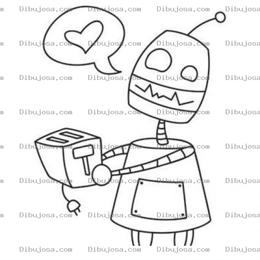 Dibujo para colorear Robot Enamorado De Una Tostadora De Pan Caliente Para Pintar Y Colorear