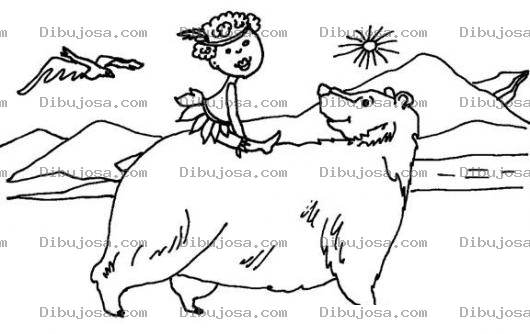 Dibujo para colorear Dibujo De Nino Sobre Oso Para Pintar Y Colorear