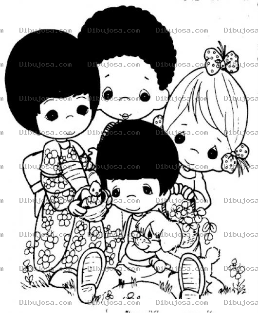 Dibujo para colorear Negrito De Precious Moments Con Ninos De Otras Razas Para Pintar Y Colorear
