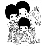 Dibujo para colorear Negrito De Precious Moments Con Ninos De Otras Razas Para Pintar Y Colorear