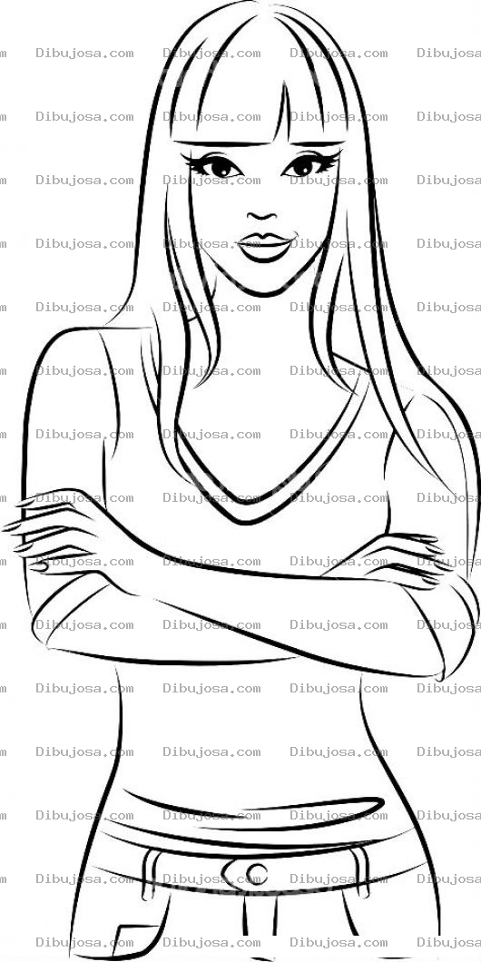 Dibujo para colorear Dibujo De Chica Cool Con Fleco Para Pintar Y Colorear