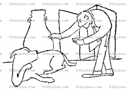 Dibujo para colorear Dibujo De Hombre Tratando De Acariciar A Un Perro Bravo Y Arisco Para Pintar Y Colorear