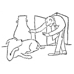Dibujo para colorear Dibujo De Hombre Tratando De Acariciar A Un Perro Bravo Y Arisco Para Pintar Y Colorear