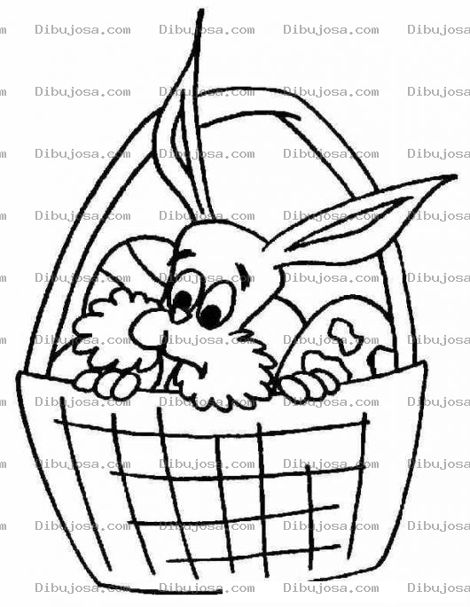 Dibujo para colorear Colorear conejo de pascua metido en una canasta