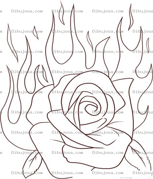 Dibujo para colorear Colorear una rosa en llamas de fuego