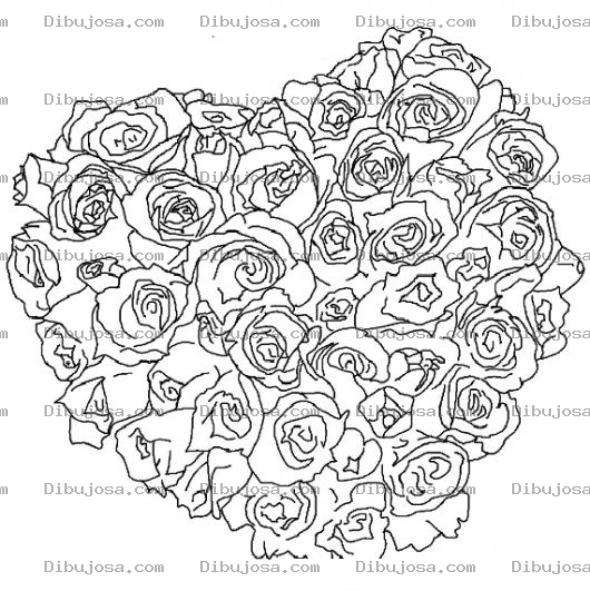 Dibujo para colorear Colorear corazon de rosas