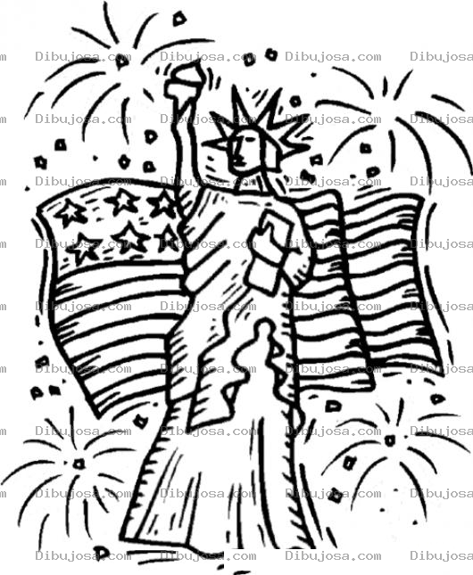 Dibujo para colorear Dibujo De La Estatua De La Libertad Con La Bandera De Los Estados Unidos En El Dia De La Independencia 4 De Julio Para Pintar Y Colorear