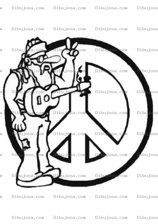 Dibujo para colorear Dibujo De Paz Y Amor Para Pintar Y Colorear A Un Gringo Jipi Con Guitarra Haciendo El Singo De Pieceandlove O De Pisenlo Como Diria Tio Chema