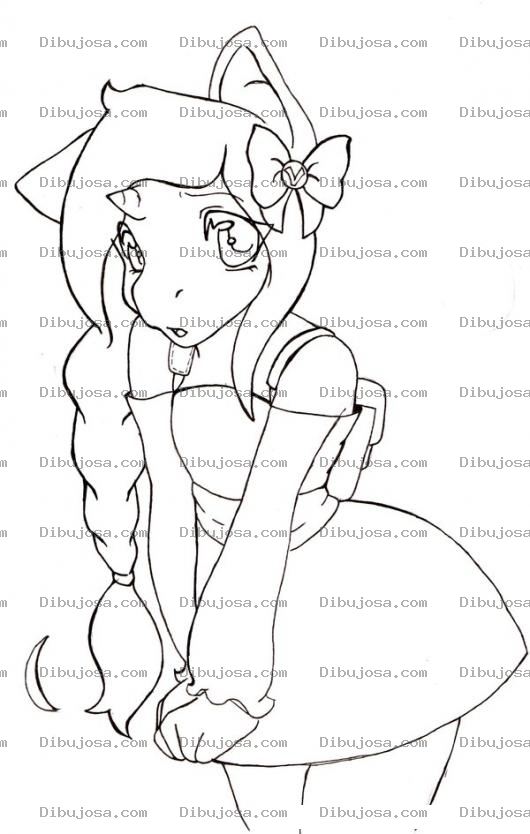 Dibujo para colorear Dibujo De Gatita Con Vestidito Corto Para Pintar Y Colorear