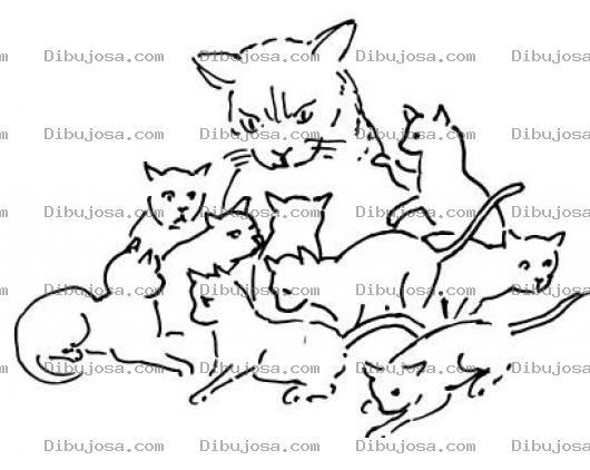 Dibujo para colorear Dibujo De Gata Enojada Con Muchos Gatitos Para Pintar Y Colorear
