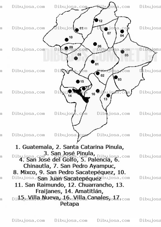 Dibujo para colorear Colorear Mapa del departamento de Guatemala, Lamina del Departamento de Guatemala