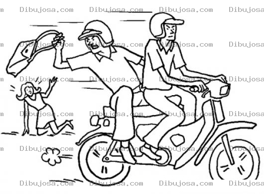 Dibujo para colorear Ladrones En Moto Para Pintar Y Colorear Roba Bolsos En Motocicletas Asaltando A Una Mujer