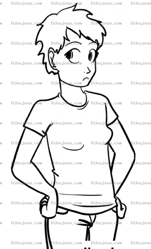 Dibujo para colorear Dibujo De Chica De Pelo Corto En Playera Y Jeans Para Pintar Y Colorear