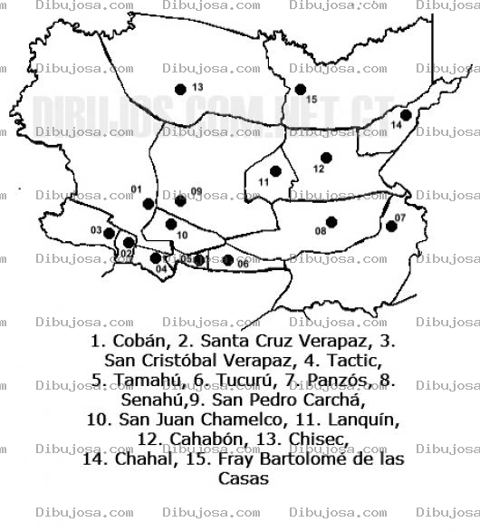 Dibujo para colorear Colorear Mapa del departamento de Alta Verapaz, Lamina del Departamento de Altaverapaz Guatemala